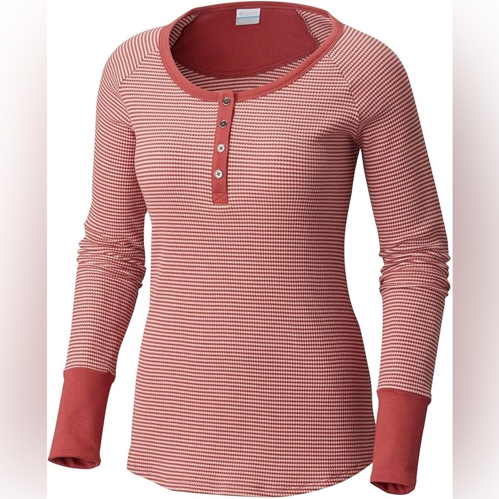 Columbia Women's Red Striped Along The Gorge Thermal Henley Size M